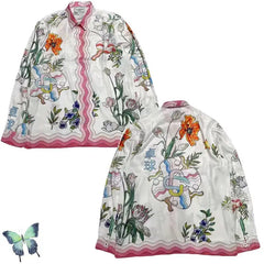 Silk Casual Shirt with Print Funny Design Green / S