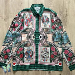 Silk Casual Shirt with Print Funny Design GreeN / S