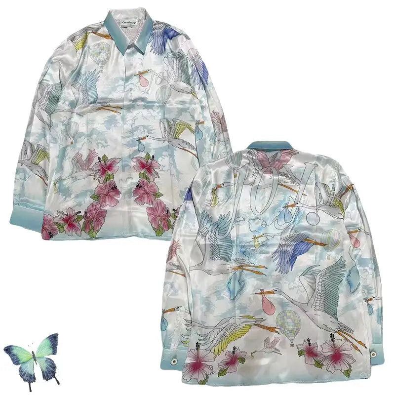 Silk Casual Shirt with Print Funny Design Ligth Green / S