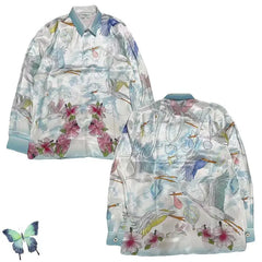 Silk Casual Shirt with Print Funny Design Ligth Green / S