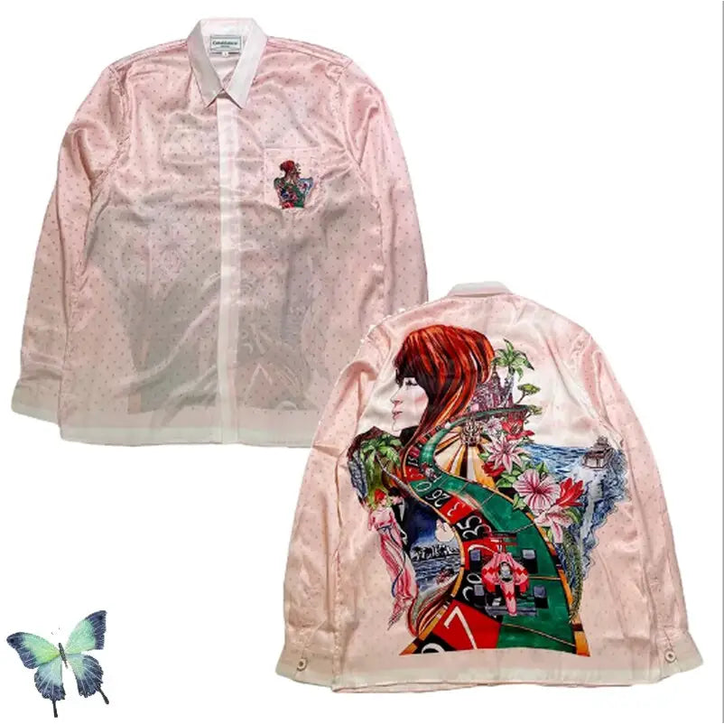 Silk Casual Shirt with Print Funny Design Pink / S