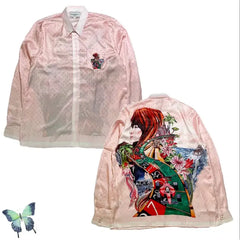 Silk Casual Shirt with Print Funny Design Pink / S