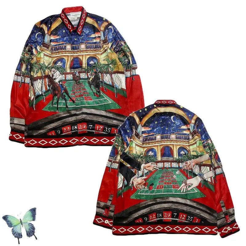 Silk Casual Shirt with Print Funny Design Red / S