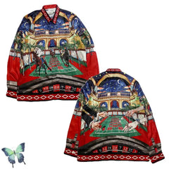 Silk Casual Shirt with Print Funny Design Red / S