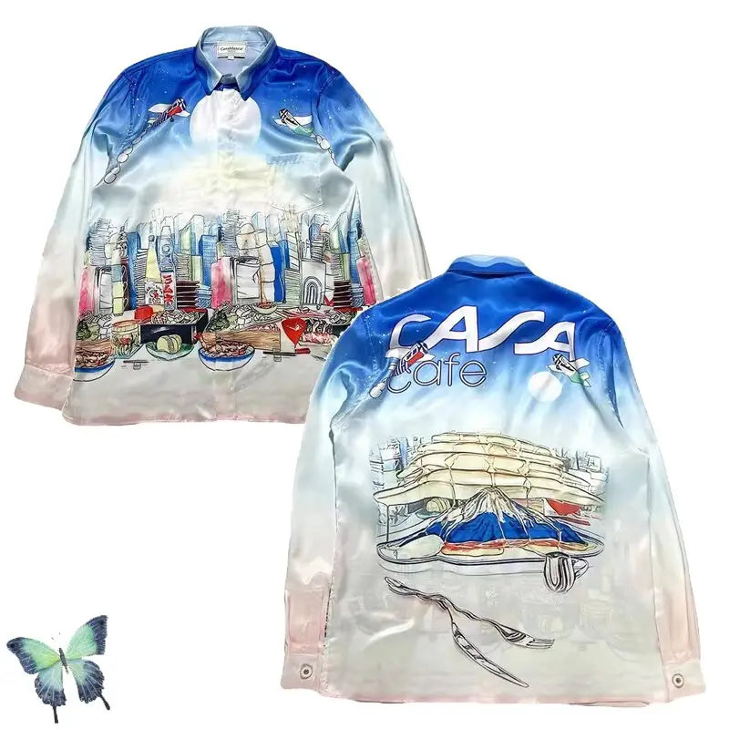 Silk Casual Shirt with Print Funny Design White / S