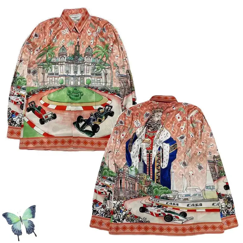 Silk Casual Shirt with Print Funny Design WhitE / S