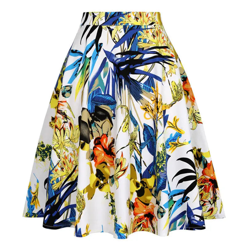 Silk Satin High Waist Flower Skirt for Women Blue / S