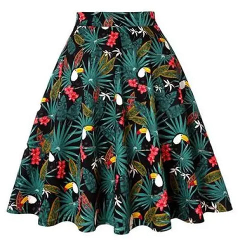 Silk Satin High Waist Flower Skirt for Women Green / XXL