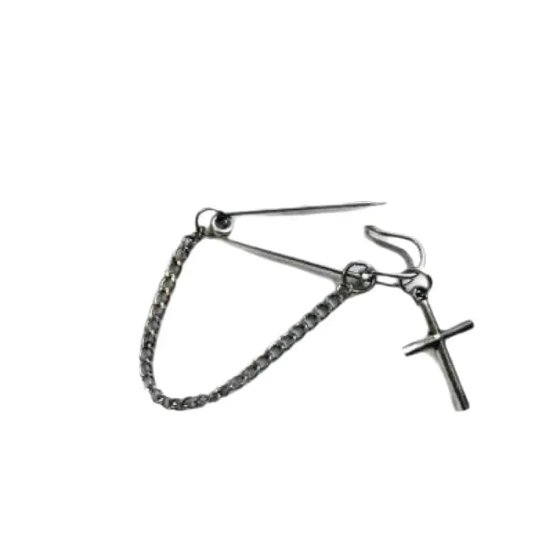 Silver Butterfly Cross Pendant Long Chain Pin Brooch