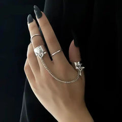 Silver Color Chain Geometric Charm Ring Bracelet Set 2 Rings