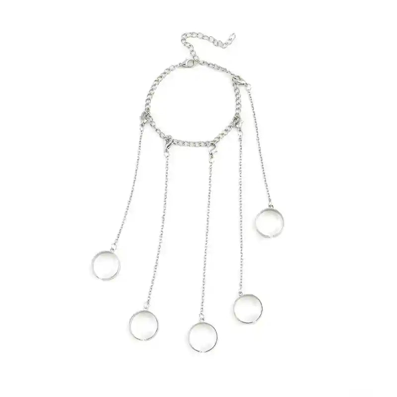 Silver Color Chain Geometric Charm Ring Bracelet Set