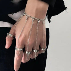 Silver Color Chain Geometric Charm Ring Bracelet Set