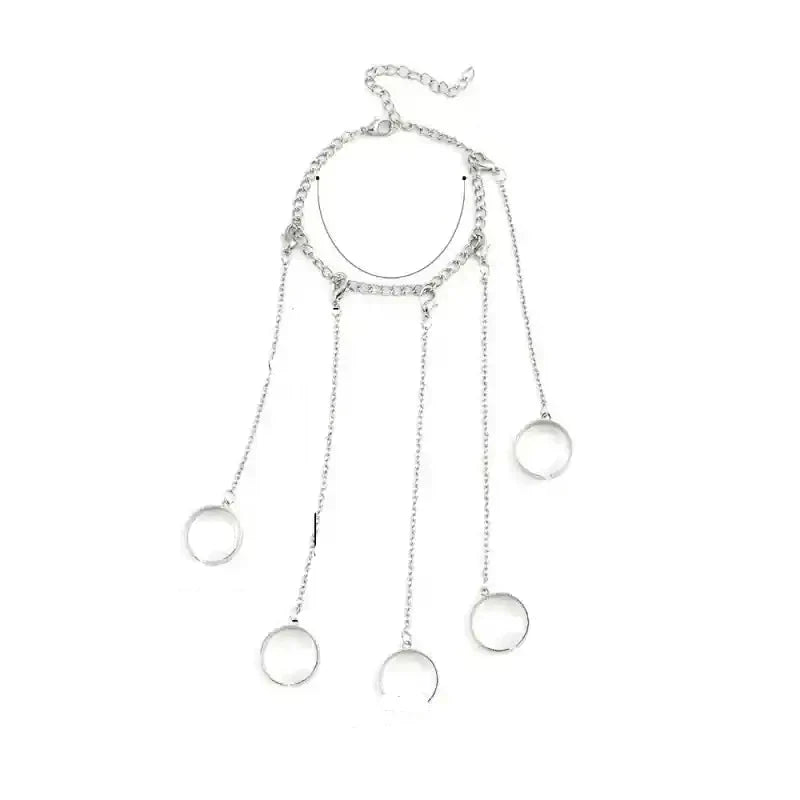 Silver Color Chain Geometric Charm Ring Bracelet Set