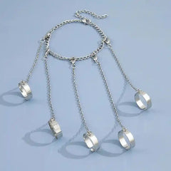 Silver Color Chain Geometric Charm Ring Bracelet Set