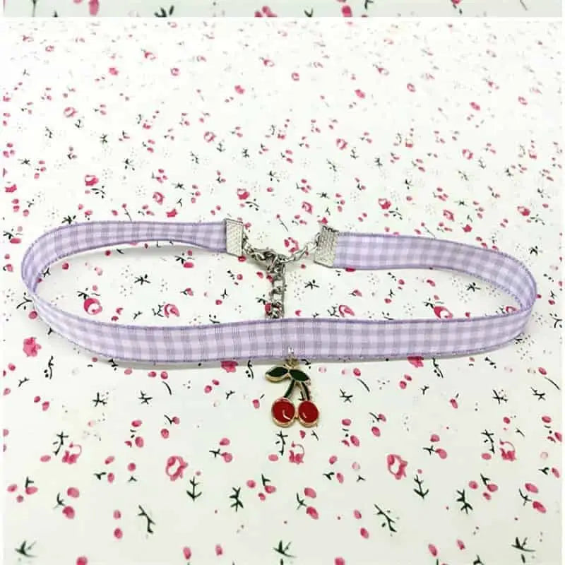 Simple Plaid Fabric Pendant Choker Necklace