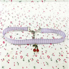 Simple Plaid Fabric Pendant Choker Necklace