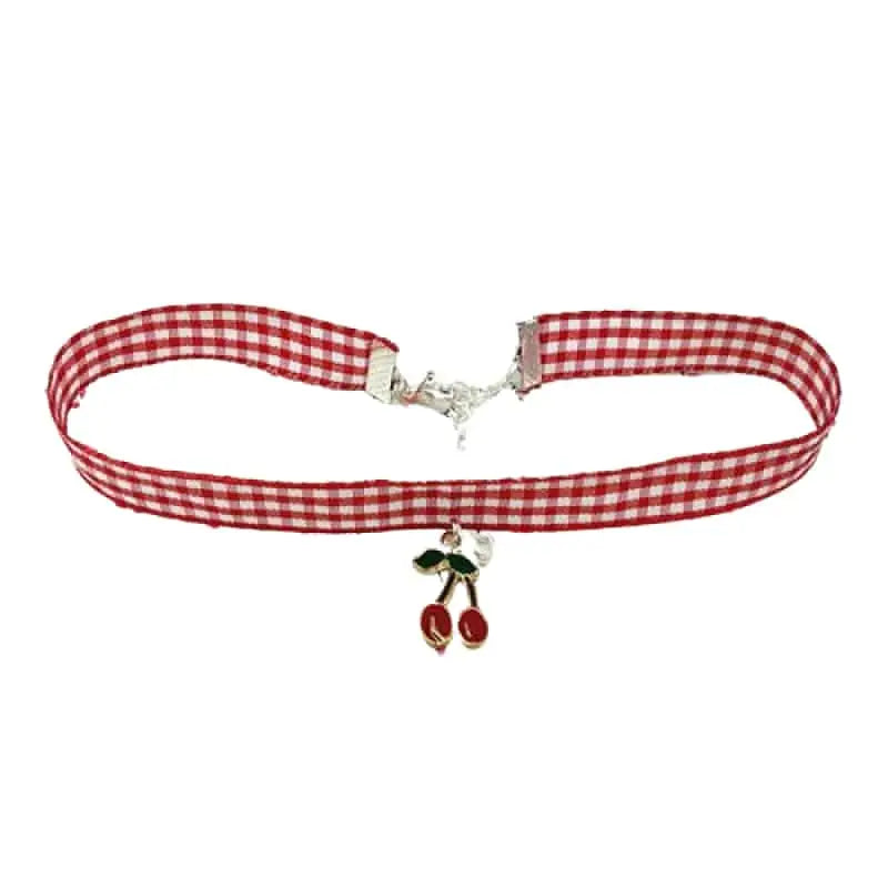 Simple Plaid Fabric Pendant Choker Necklace