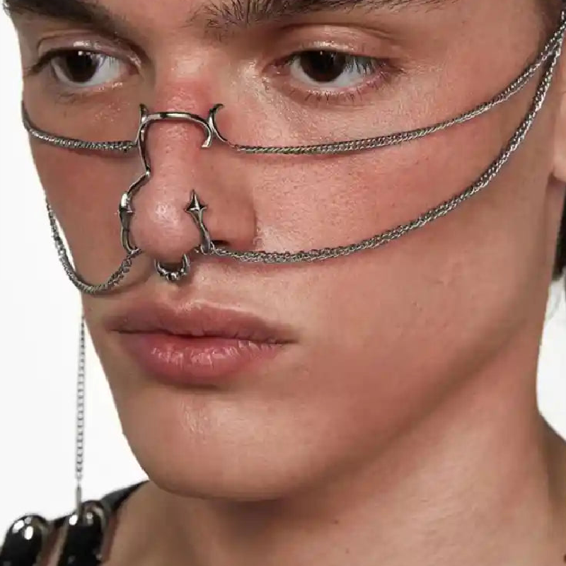 Simple Three-Dimensional Cyberpunk Nose Chain For Face