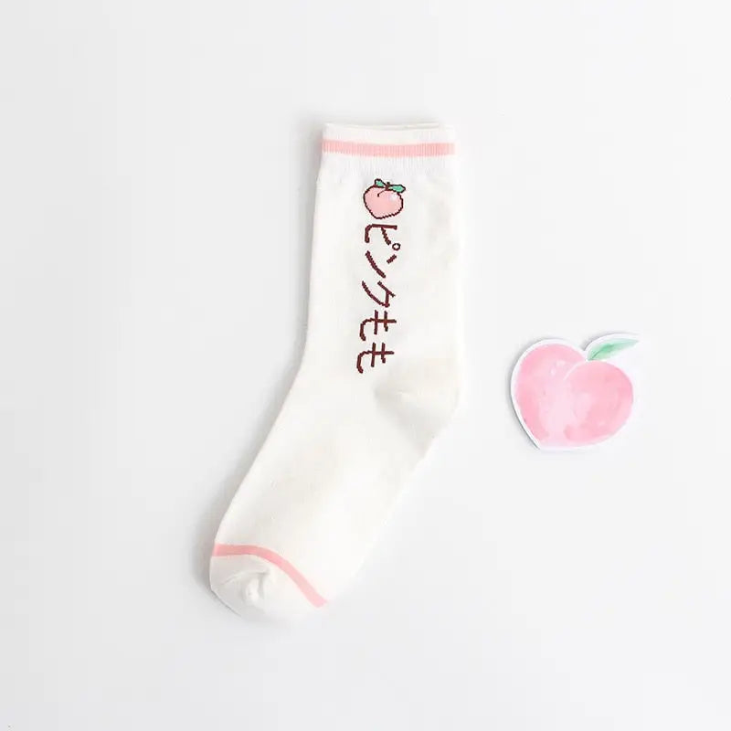 Skateboard Fruits Cotton Socks - White-Apple / One Size