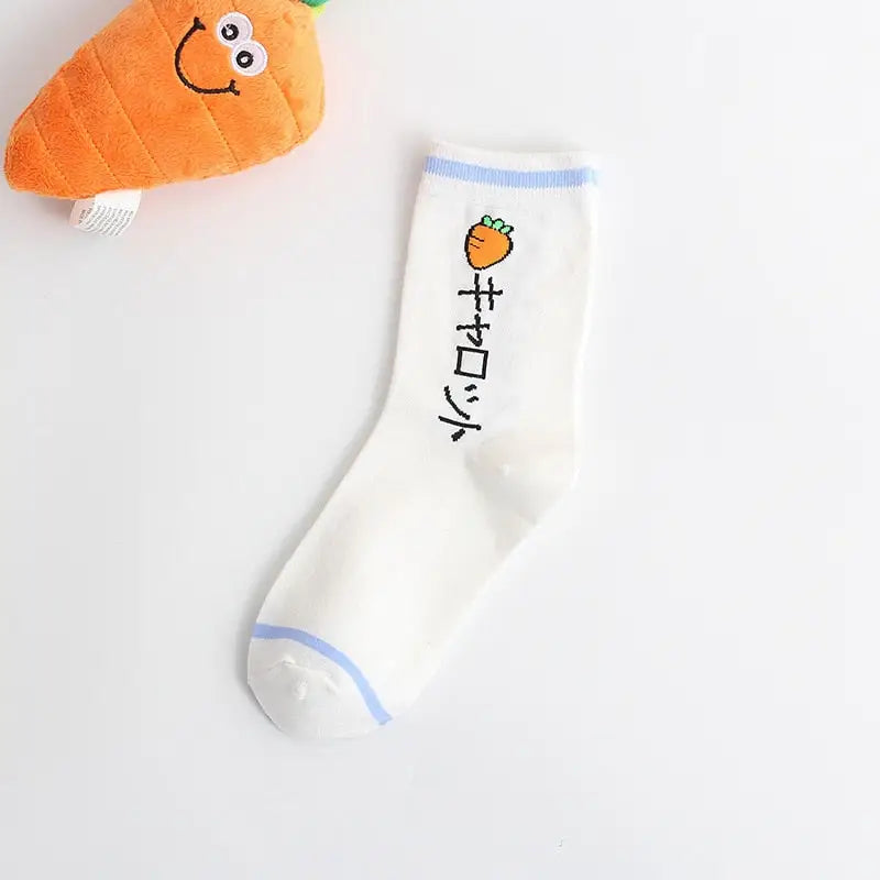 Skateboard Fruits Cotton Socks - White-Carrot / One Size