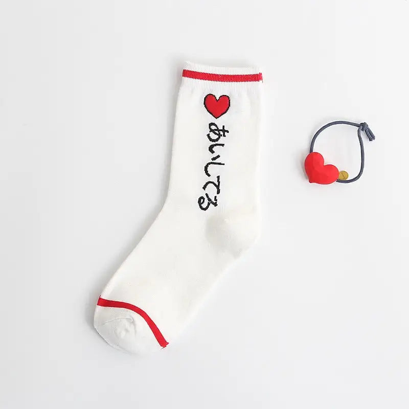 Skateboard Fruits Cotton Socks - White-Heart / One Size
