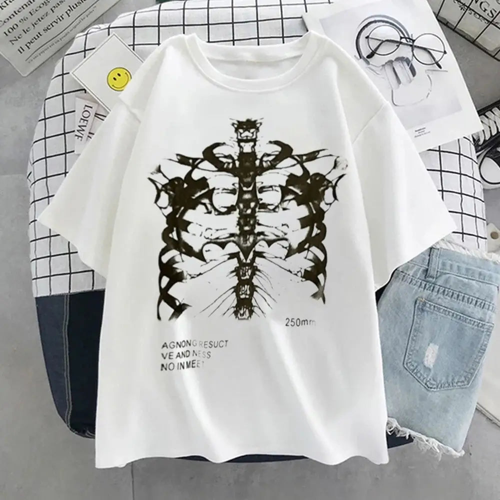 Skeleton Chest Grunge Aesthetic T-shirt - Black / XS