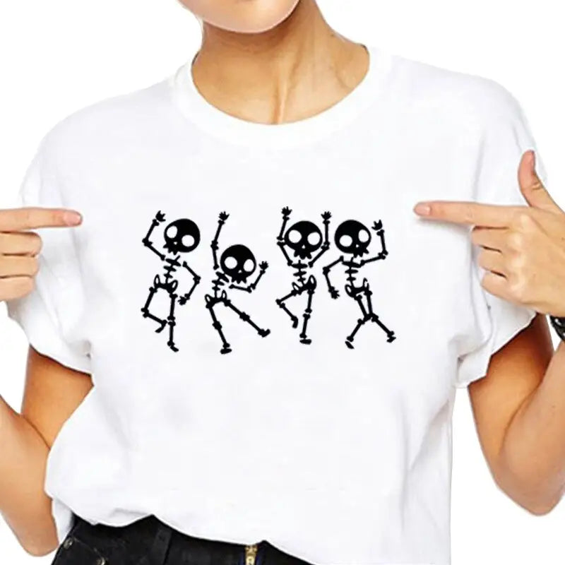 Skeleton Dance Gothic Style T-Shirt - White. / S