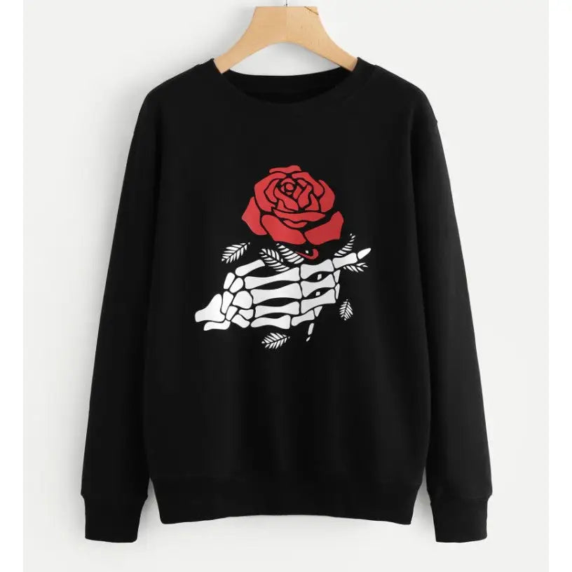 Skeleton Hand and Rose Dark Sweatshirt