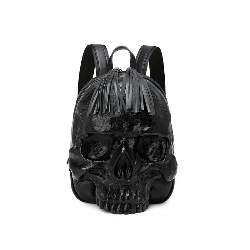 Skeleton Head 3D Embossed PU Leather Backpack - Black