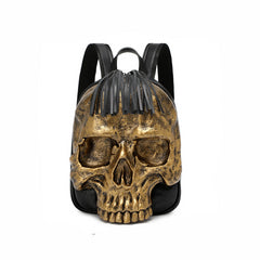 Skeleton Head 3D Embossed PU Leather Backpack - Gold / One