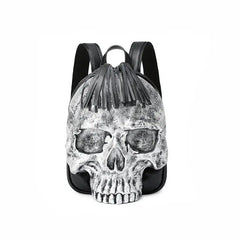 Skeleton Head 3D Embossed PU Leather Backpack - Silver