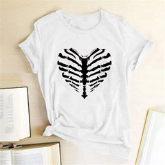 Skeleton Heart Printed T-shirt - White / S - T-shirts