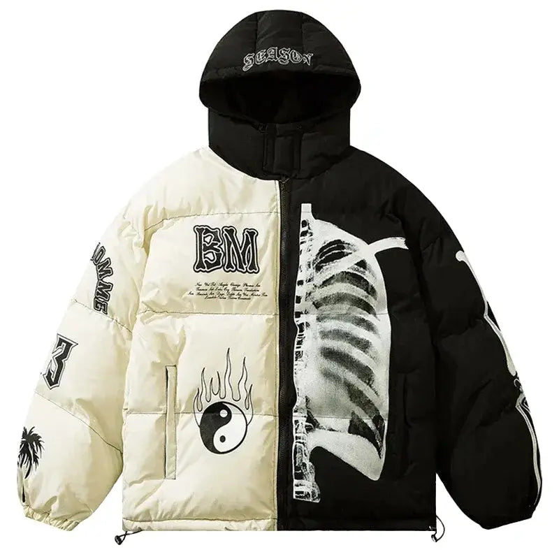 Skeleton Print Hooded Loose Coat