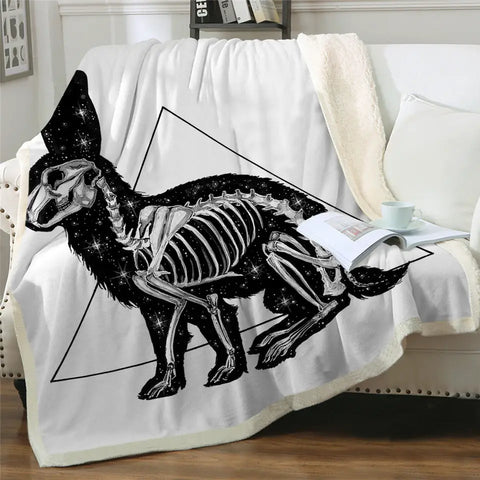 Skeleton Rabbit Black and White Blanket