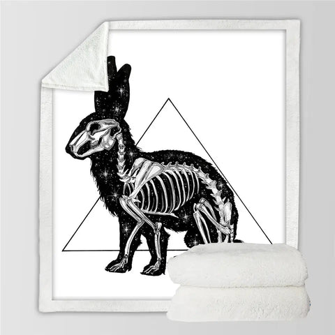 Skeleton Rabbit Black and White Blanket