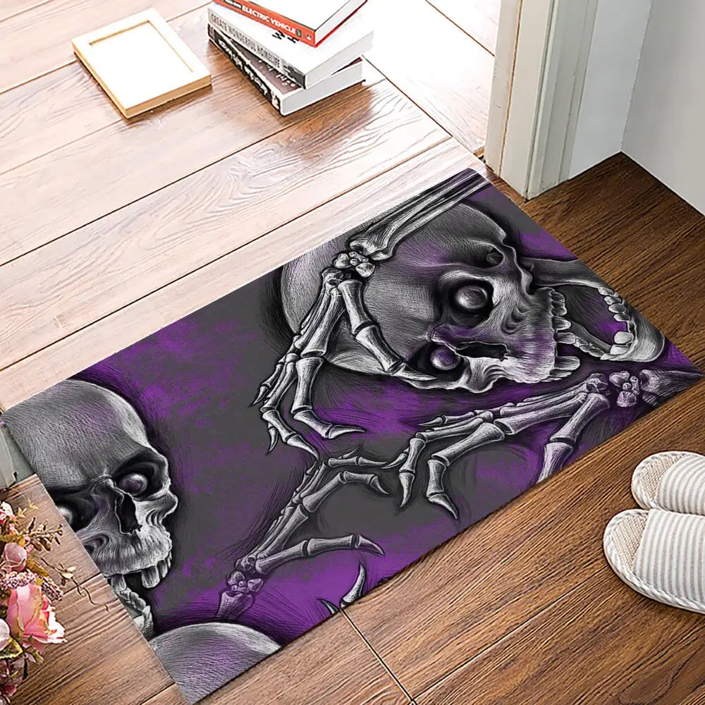 Skeleton Skull Welcome Door Entrance Rug - Purple / 40x60cm