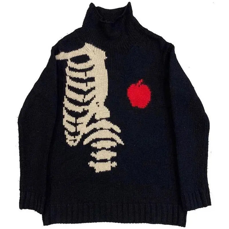 Skeleton Turtleneck Loose Sweater - Black / M