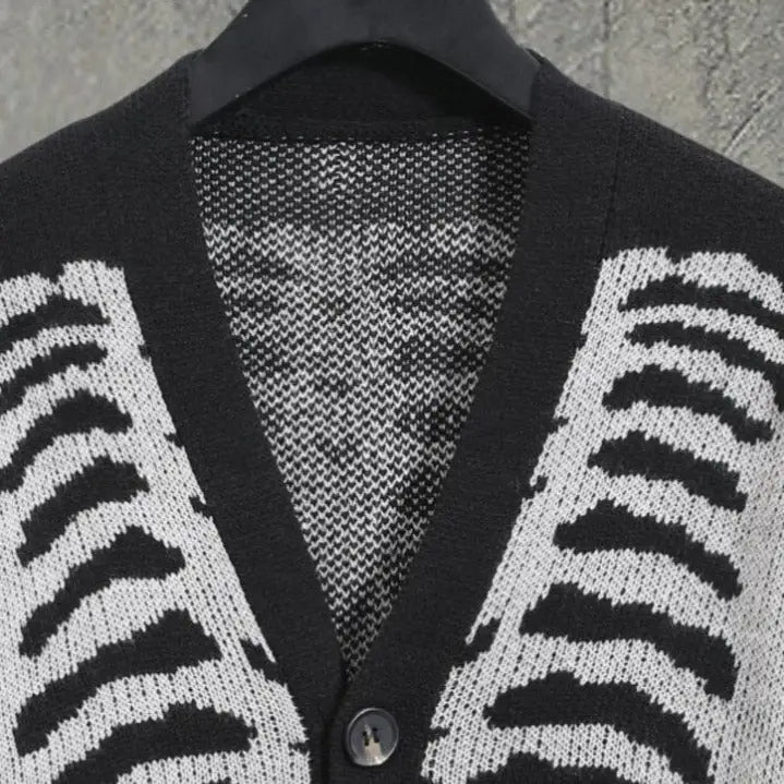 Skeleton V-Neck Knitted Cardigan