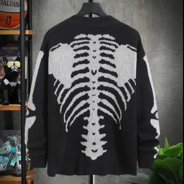 Skeleton V-Neck Knitted Cardigan