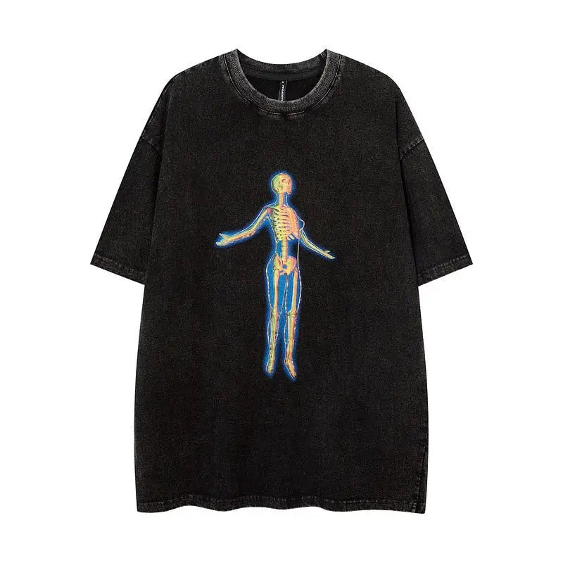 Skeleton Vaporwave Washed T-Shirt - Black / S