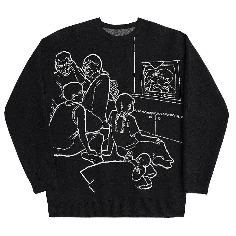 Sketch Graphic Lines Sweater - Black / L
