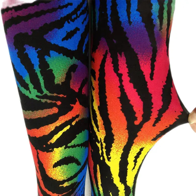 Skinny High Elastic Leopard Print Leggings - Rainbow / M