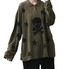 Skull and Star Print Long Sleeve Sweatshirt