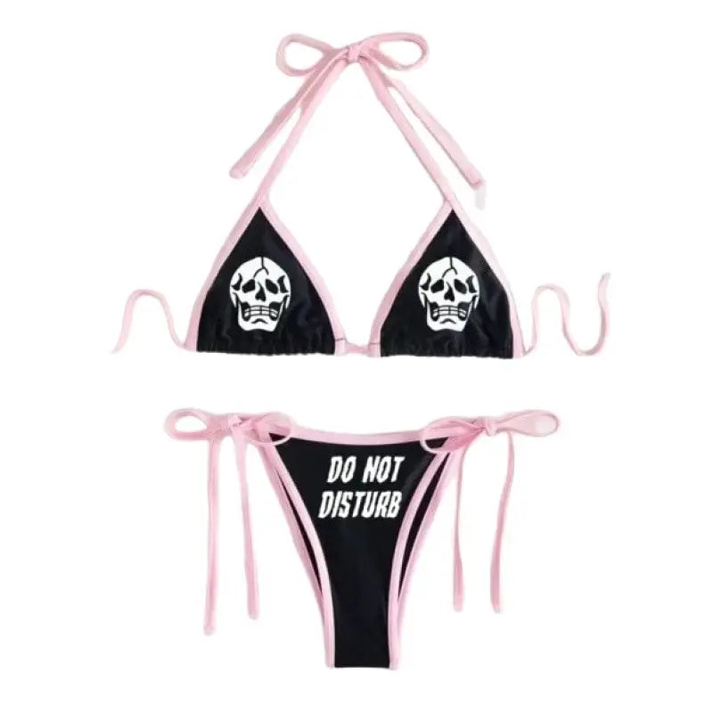 Skull Do not Disturb High Waist Bikini - Black / S