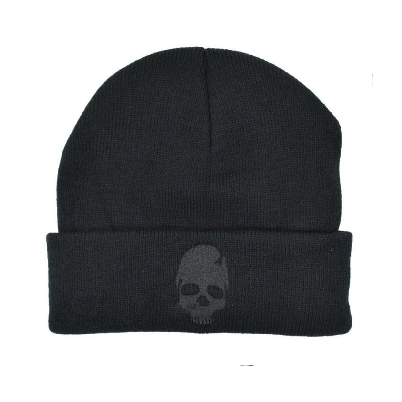 Skull Embroidered Knitted Beanie - Black Logo / One Size