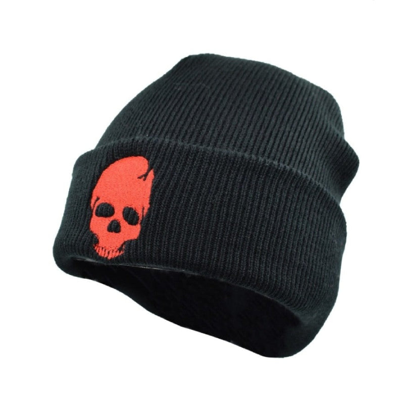 Skull Embroidered Knitted Beanie - Red Logo / One Size