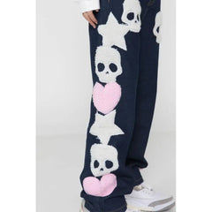 Skull Embroidery Straight Pants