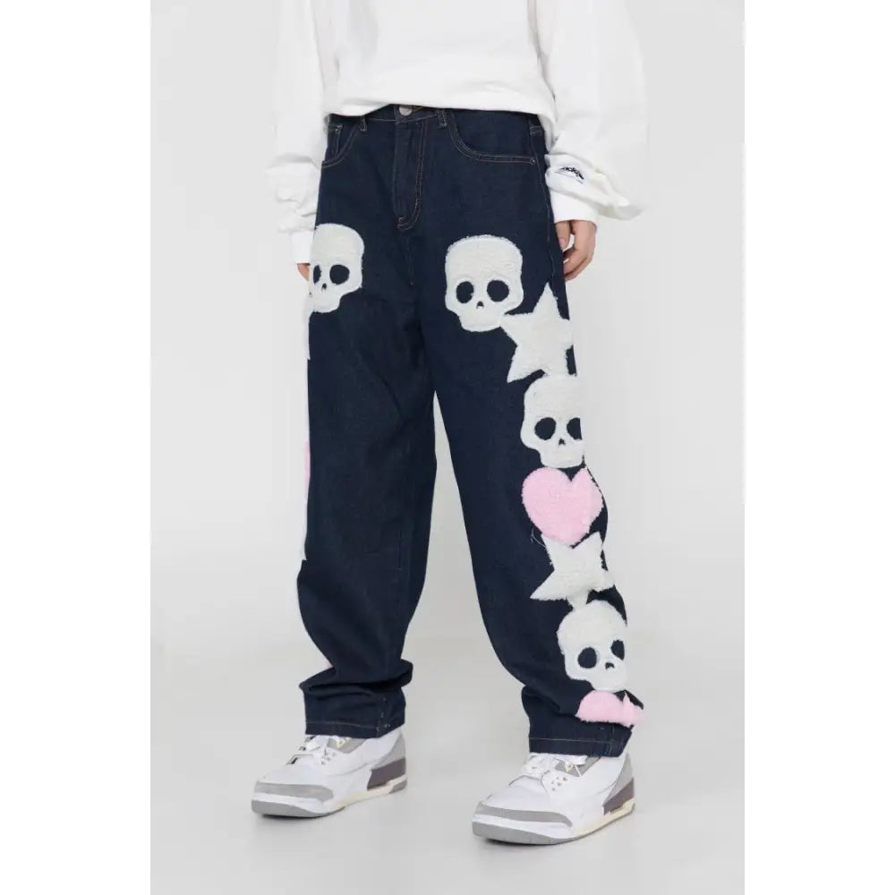 Skull Embroidery Straight Pants