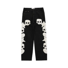 Skull Embroidery Straight Pants