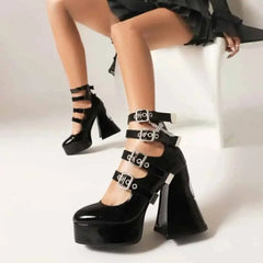 Skull Gothic Buckle Strap Round Toe Platform Shoes